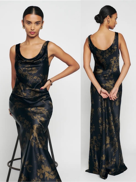Reformation Dresses & Skirts - Reformation Annabelle Silk Floral Gown Maxi Dress Night Garden Black Brown